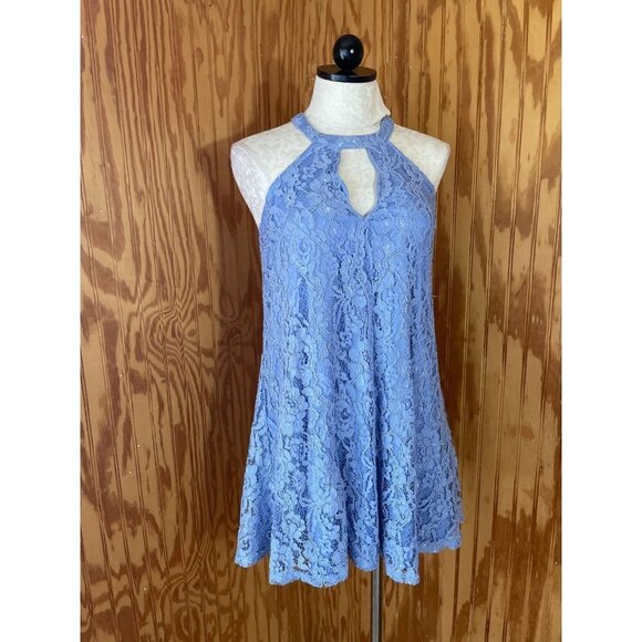 Francesca's Floral Lace Shift Mini Dress Sleeveless Keyhole Fully Lined S - Picture 2 of 11